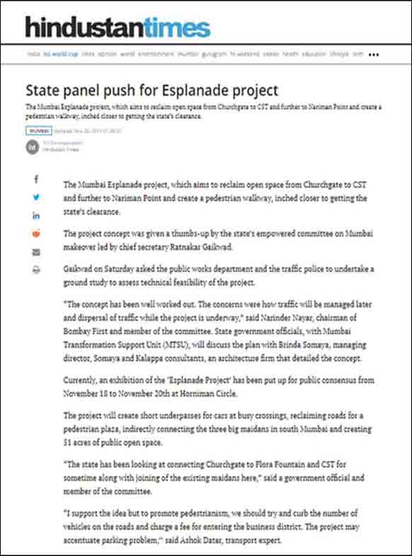 State panel push of Esplanade Project, Hindustan Times